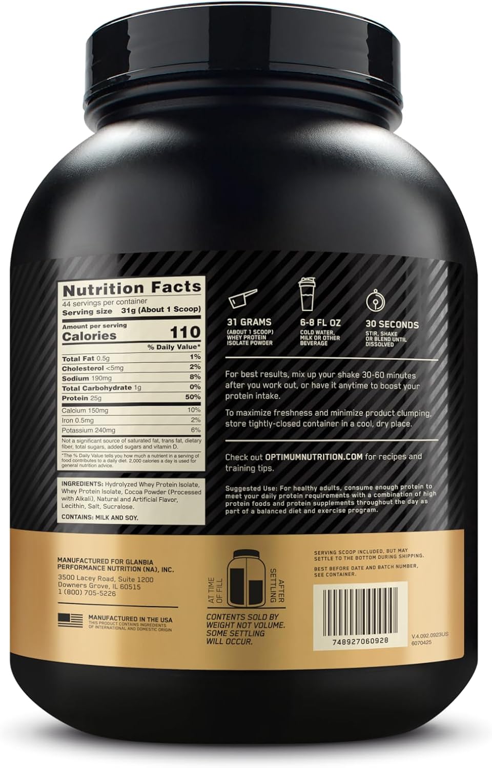 Optimum Nutrition Gold Standard Isolate Protein Powder Chocolate Bliss 3 LB