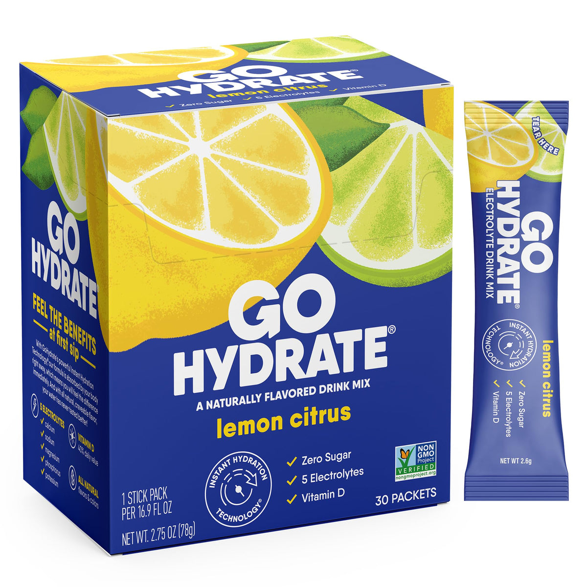 GoHydrate Low Sodium Electrolytes Powder Packets Sugar Free - Instant Hydration Daily Drink Mix - Zero Sugar Water Flavor Packet Singles with Vitamin D - (Variety Pack, 30 Packs)