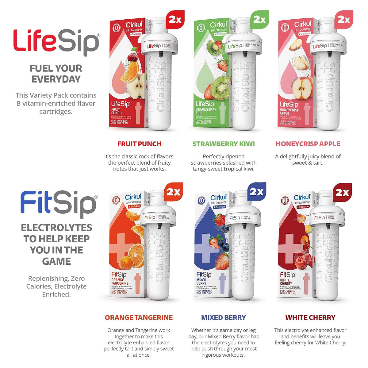 Cirkul Variety Pack Bundle, Flavored Water Cartridge 18-Pack (LifeSip, FitSip, GoSip), No Sugar, Zero Calorie Drink Mix