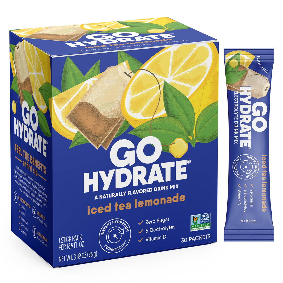 GoHydrate Low Sodium Electrolytes Powder Packets Sugar Free - Instant Hydration Daily Drink Mix - Zero Sugar Water Flavor Packet Singles with Vitamin D - (Variety Pack, 30 Packs)