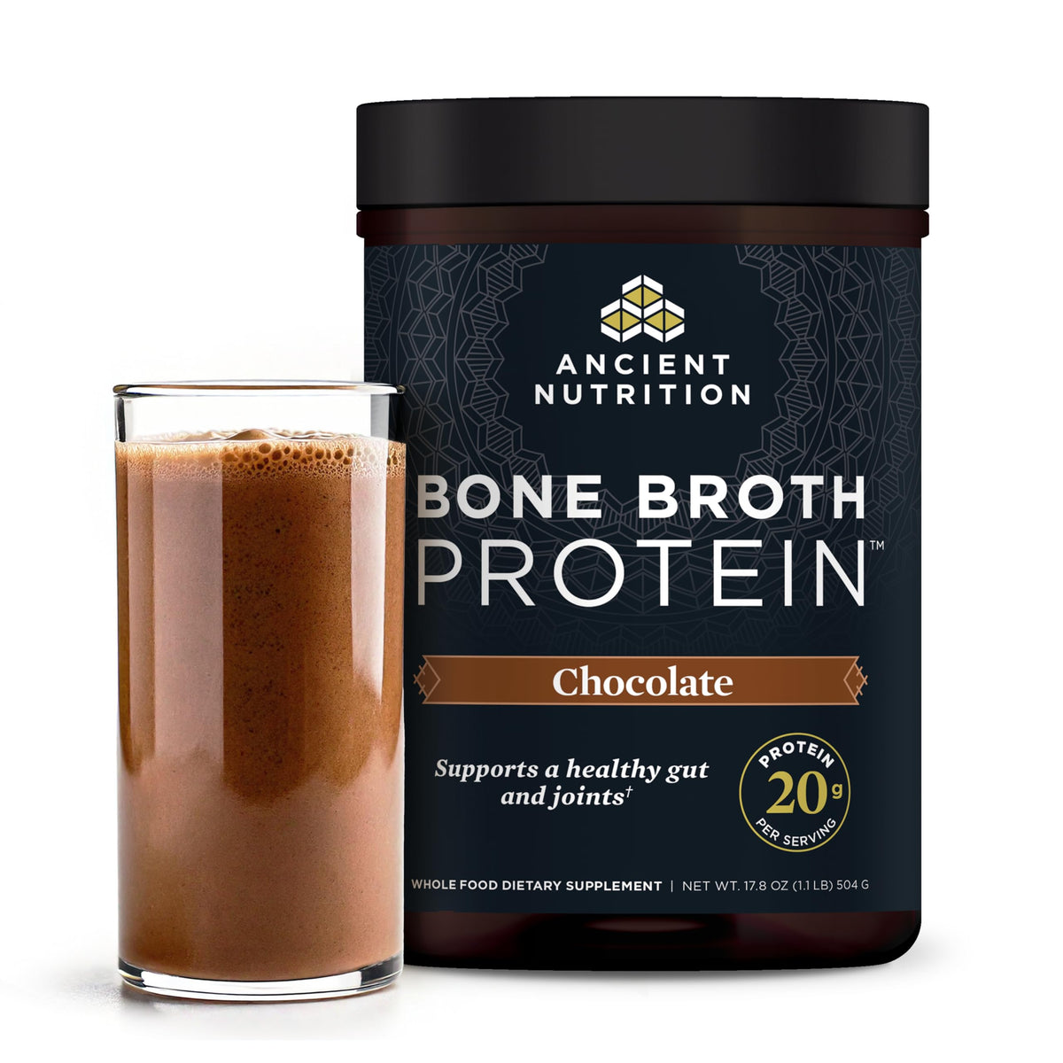 Ancient Nutrition Grass Fed Bone Broth Protein Powder, Vanilla