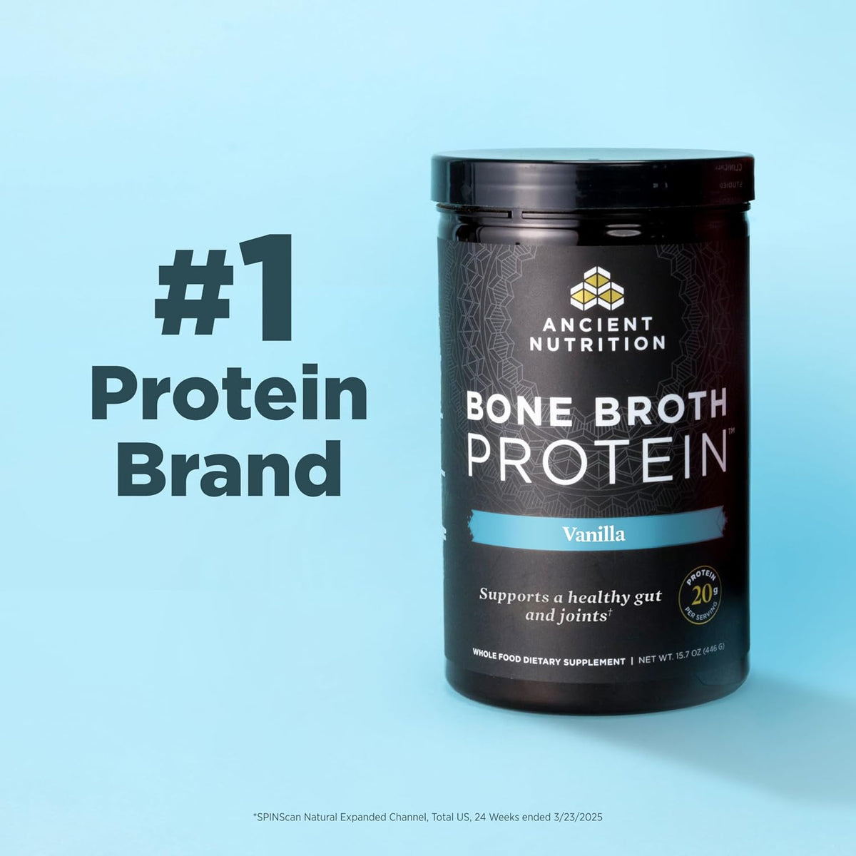 Ancient Nutrition Grass Fed Bone Broth Protein Powder, Vanilla