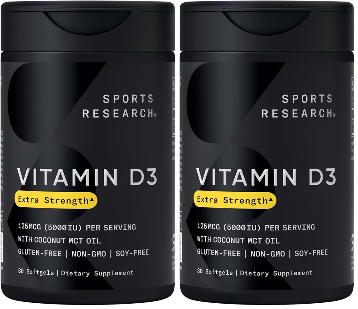 Sports Research Vitamin D3 5000 IU with Coconut MCT Oil - High Potency Vitamin D Supplement for Immune & Bone Support - Non-GMO Verified, Gluten & Soy Free – 125mcg, 360 Liquid Softgels