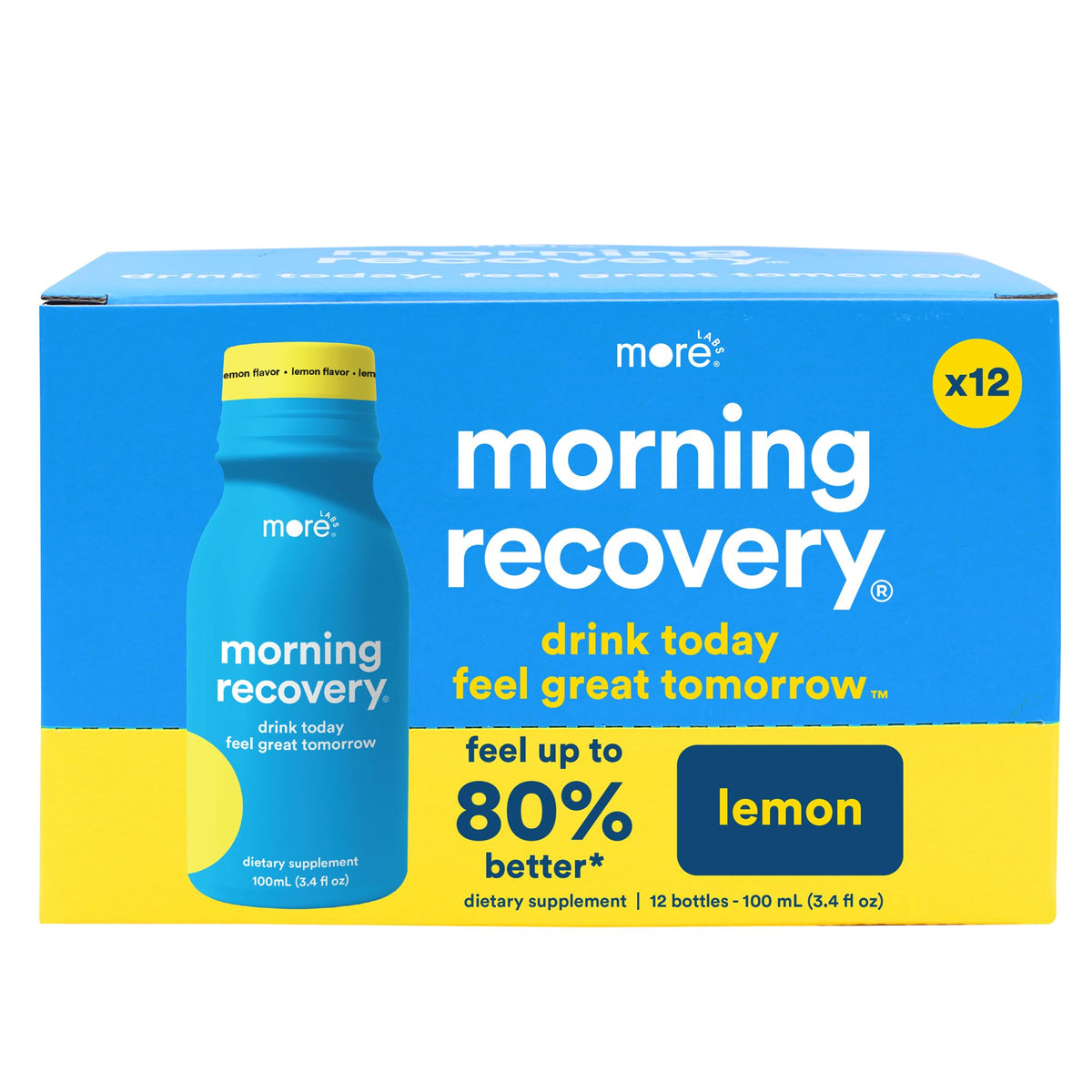 Morning Recovery DHM Electrolyte, Milk Thistle Drink Proprietary Formulation to Hydrate While Drinking, Non GMO, Vegan, Gluten-Free, Sugar-Free Lemon, Pack of 12