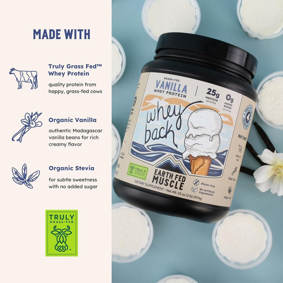 Earth Fed Muscle Whey Back Vanilla Irish Grass Fed Whey Protein Isolate