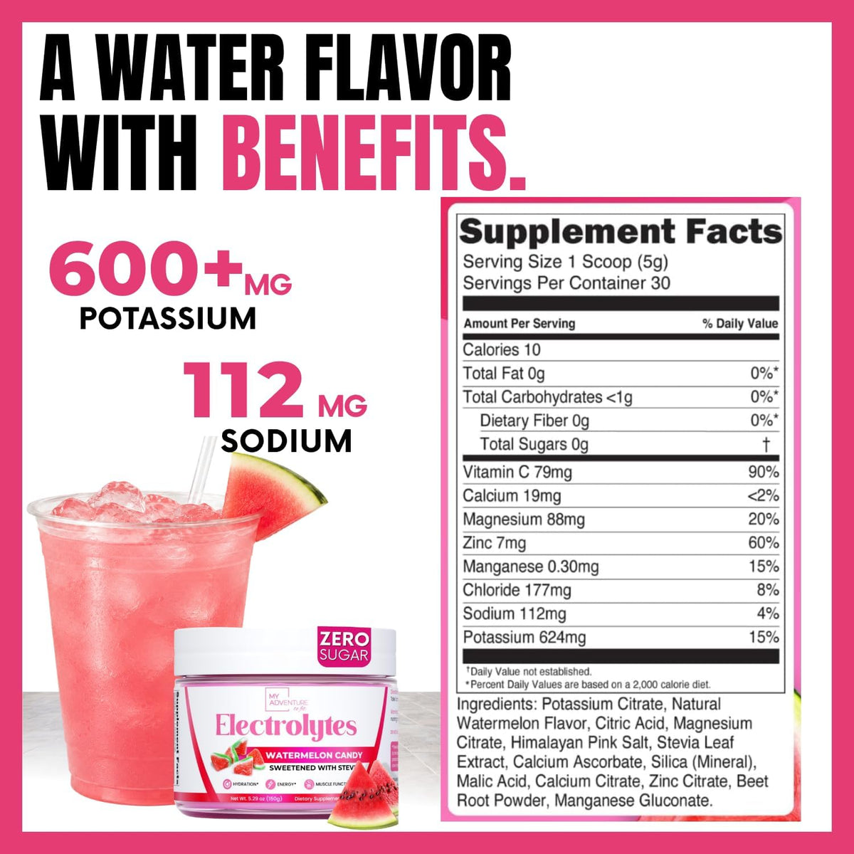 Electrolytes Powder – Watermelon Sugar Free Hydration Drink Mix 30 Servings
