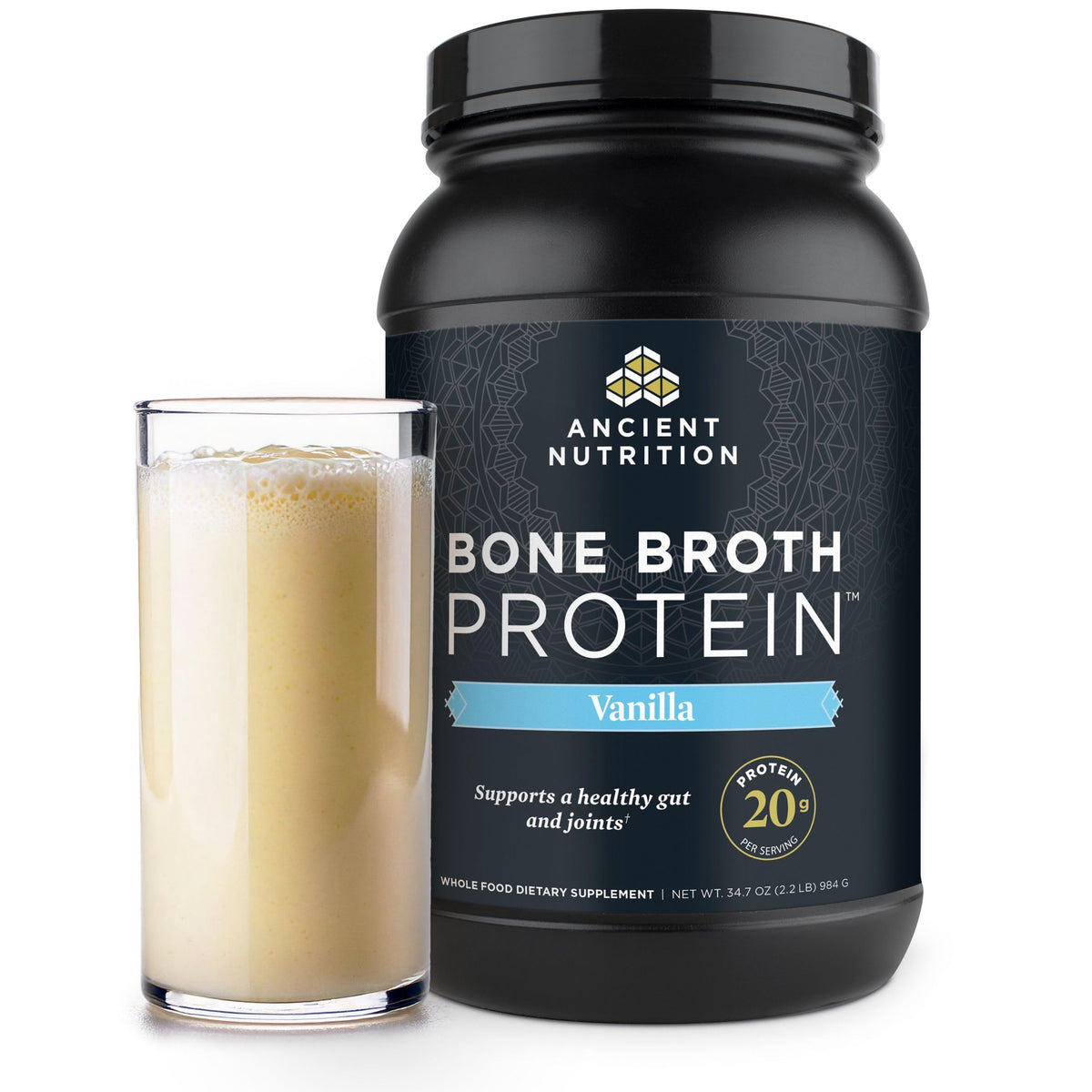 Ancient Nutrition Grass Fed Bone Broth Protein Powder, Vanilla