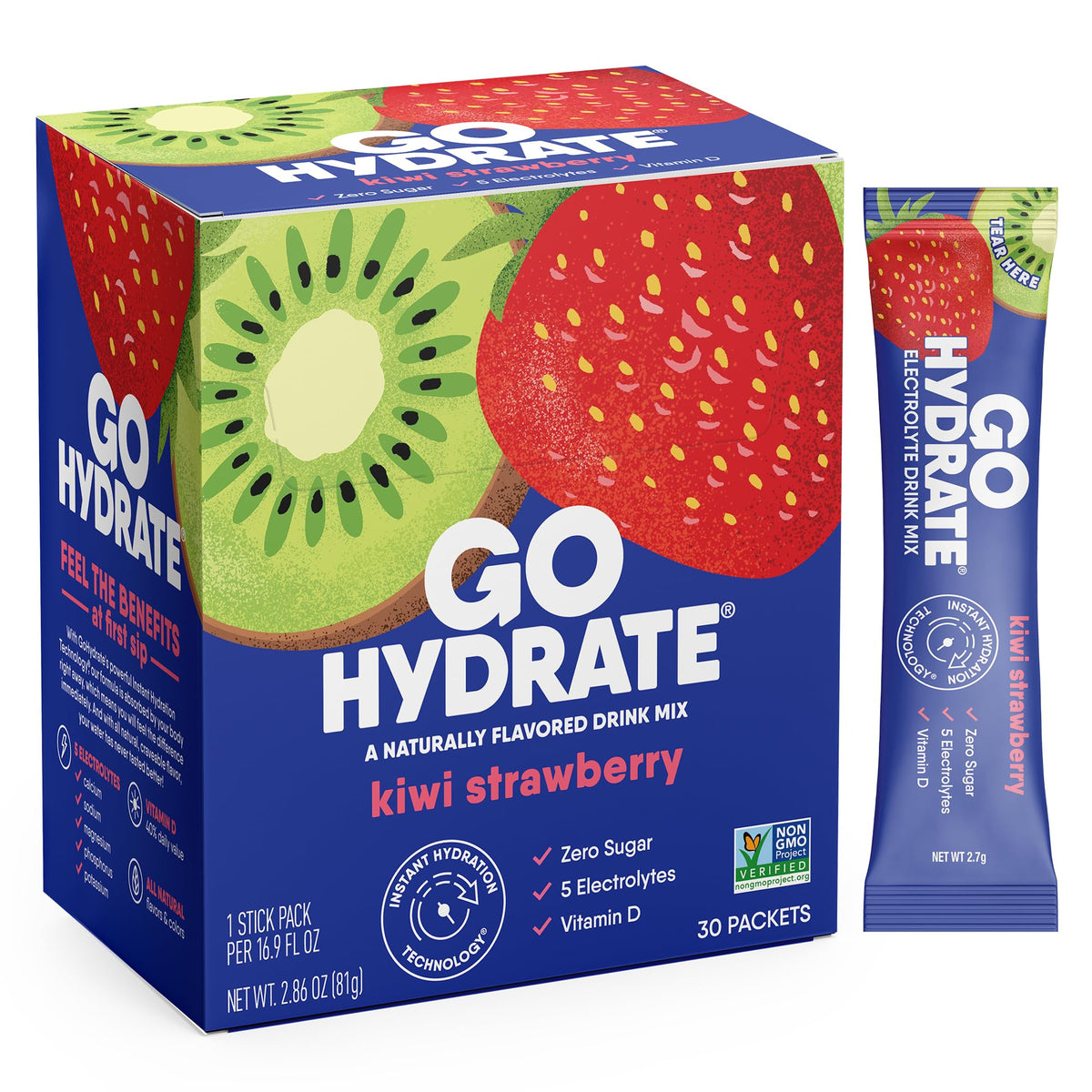 GoHydrate Low Sodium Electrolytes Powder Packets Sugar Free - Instant Hydration Daily Drink Mix - Zero Sugar Water Flavor Packet Singles with Vitamin D - (Variety Pack, 30 Packs)