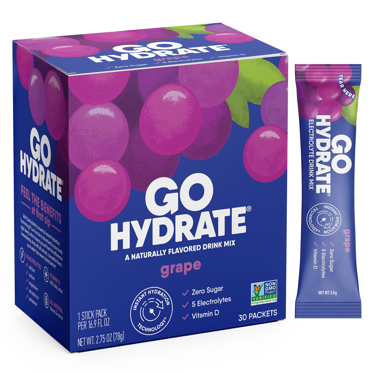 GoHydrate Low Sodium Electrolytes Powder Packets Sugar Free - Instant Hydration Daily Drink Mix - Zero Sugar Water Flavor Packet Singles with Vitamin D - (Variety Pack, 30 Packs)