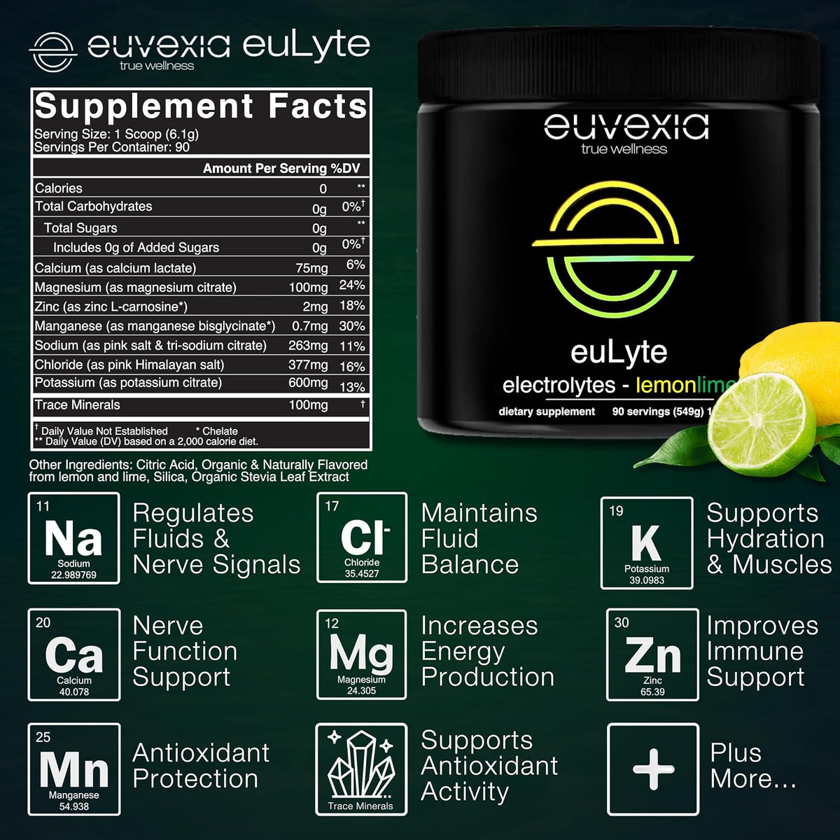 Sugar Free Electrolytes Powder Instant Hydration Drink Mix Lemon Lime